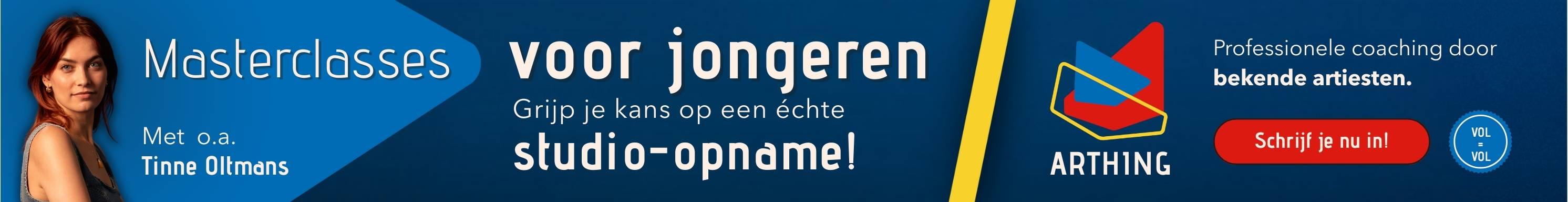 ARTHING muziektraject: 6 maanden online masterclasses voor jongeren met begeleiding door bekende artiesten zoals Tinne Oltmans. Focus op zang, songwriting, productie en performance. Jongeren maken kans op een professionele studio-opname met release. Schrijf je snel in, want vol=vol.