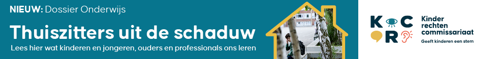 Banner van het Kinderrechtencommissariaat over het dossier Thuiszitters uit de schaduw”.