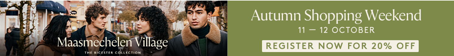 Autumn Shopping Weekend 11-12 oktober bij Maasmechelen Village, registreer nu en ontvang 20% korting”.