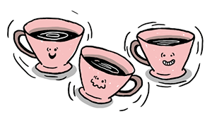 Illustratie: Bange en blije koffiekopjes