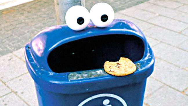 vuilbak ingekleed als cookiemonster