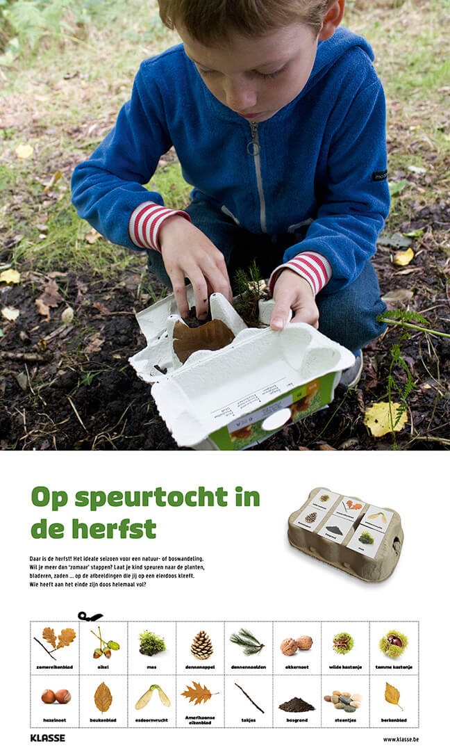 Jongen op speurtocht in de herfst
