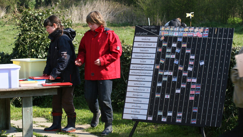 2 kindjes bij een krijtbord in de kaaihoeve