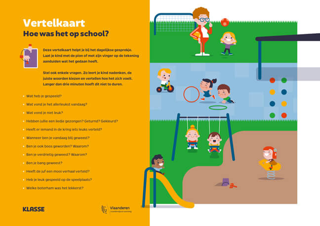 Illustratie van een speelplaats vol met spelende kleuters