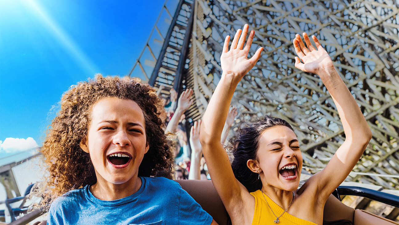 Mensen op de attractie 'Troy' in Toverland