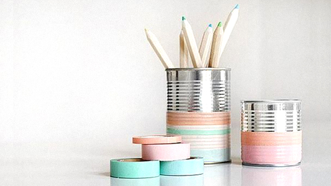 blikken versierd met washi tape