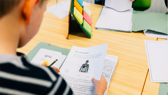 jongen bekijkt cursus anatomie