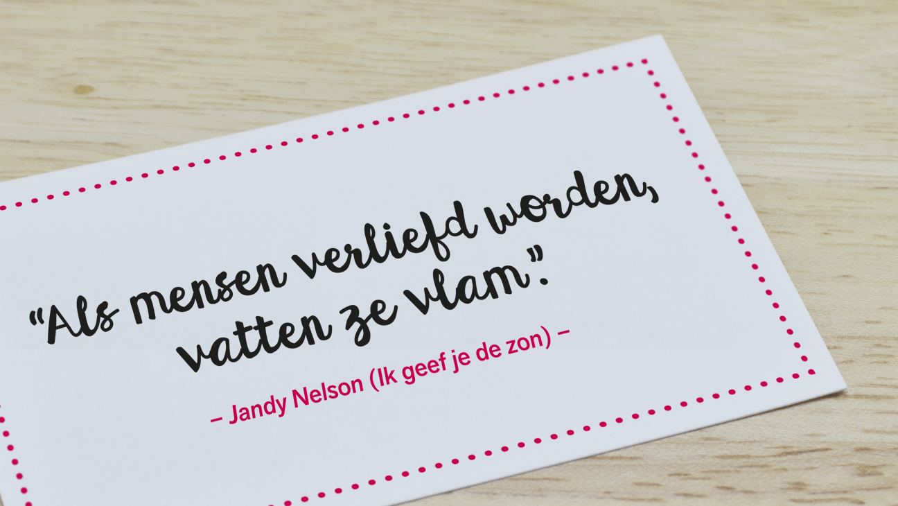 Kaartje met quote uit boek, om jongeren te motiveren om boeken te lezen
