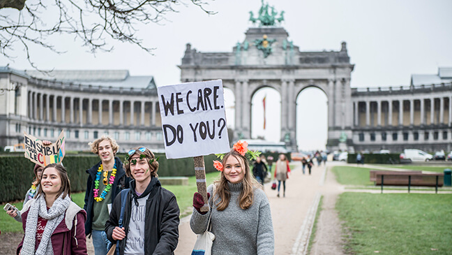 leerlingen betogen voor het klimaat in Brussel