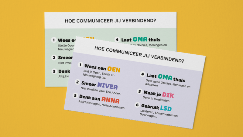 foto van kaartjes met ezelsbruggetjes voor verbindend communiceren