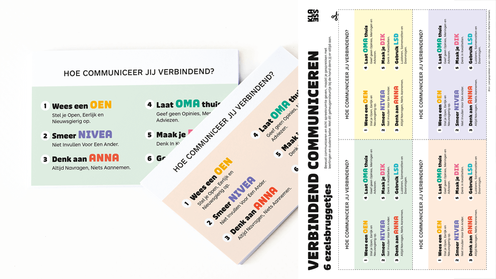 foto van kaartjes met ezelsbruggetjes voor verbindend communiceren