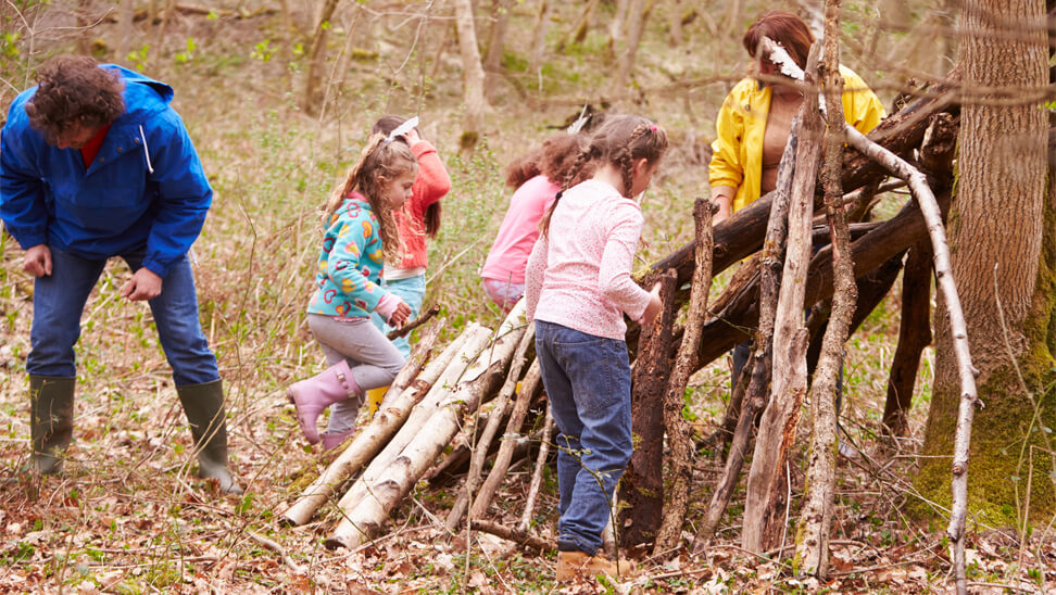 Een klas in het bos