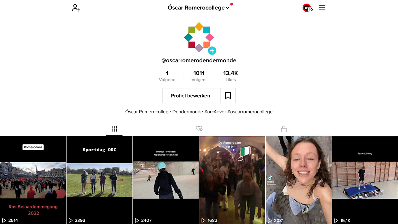 Screenshot van de Tik Tok-pagina van het Oscàr Romerocollege