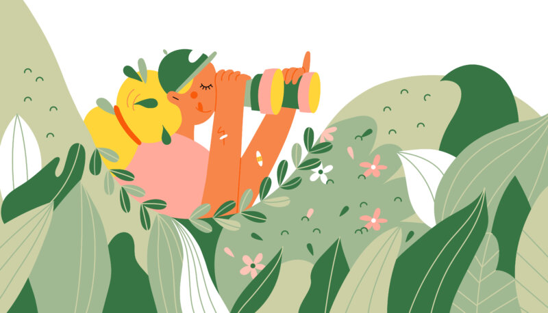 Illustraties van startende leraar met verrekijker