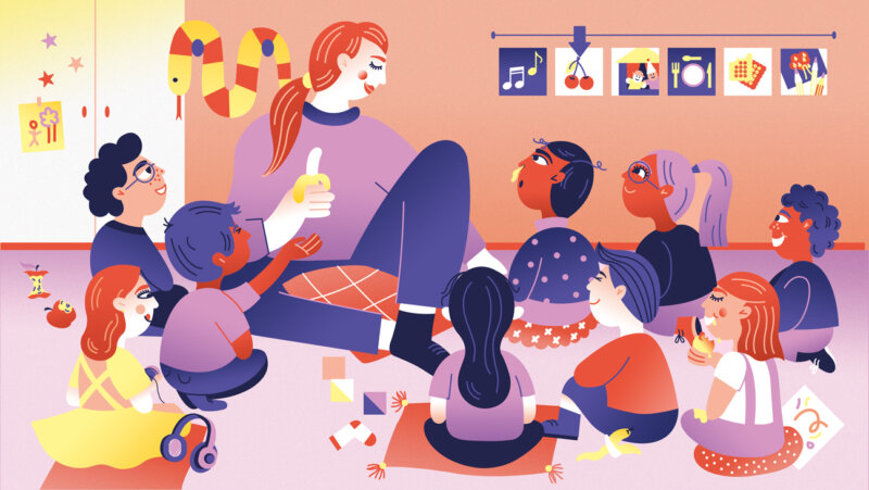 Illustratie leraar met kleuters