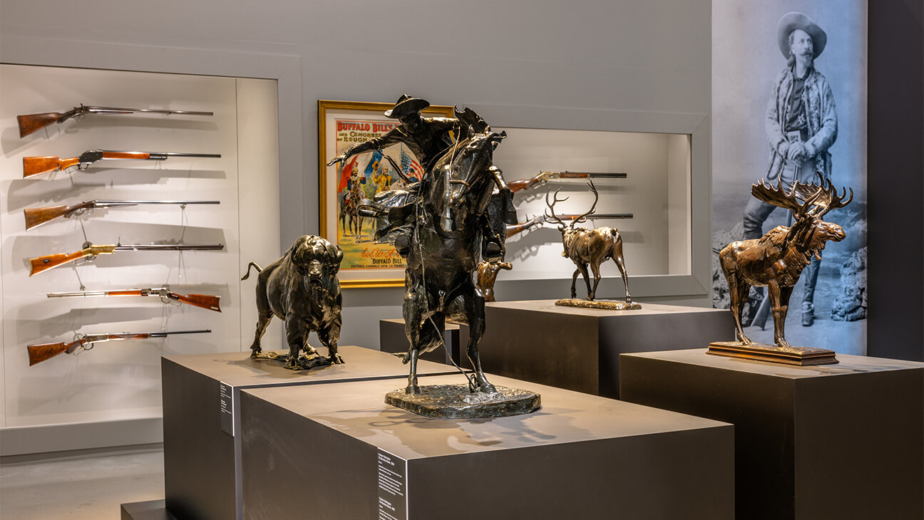 Museumzaal met jachtgeweren 