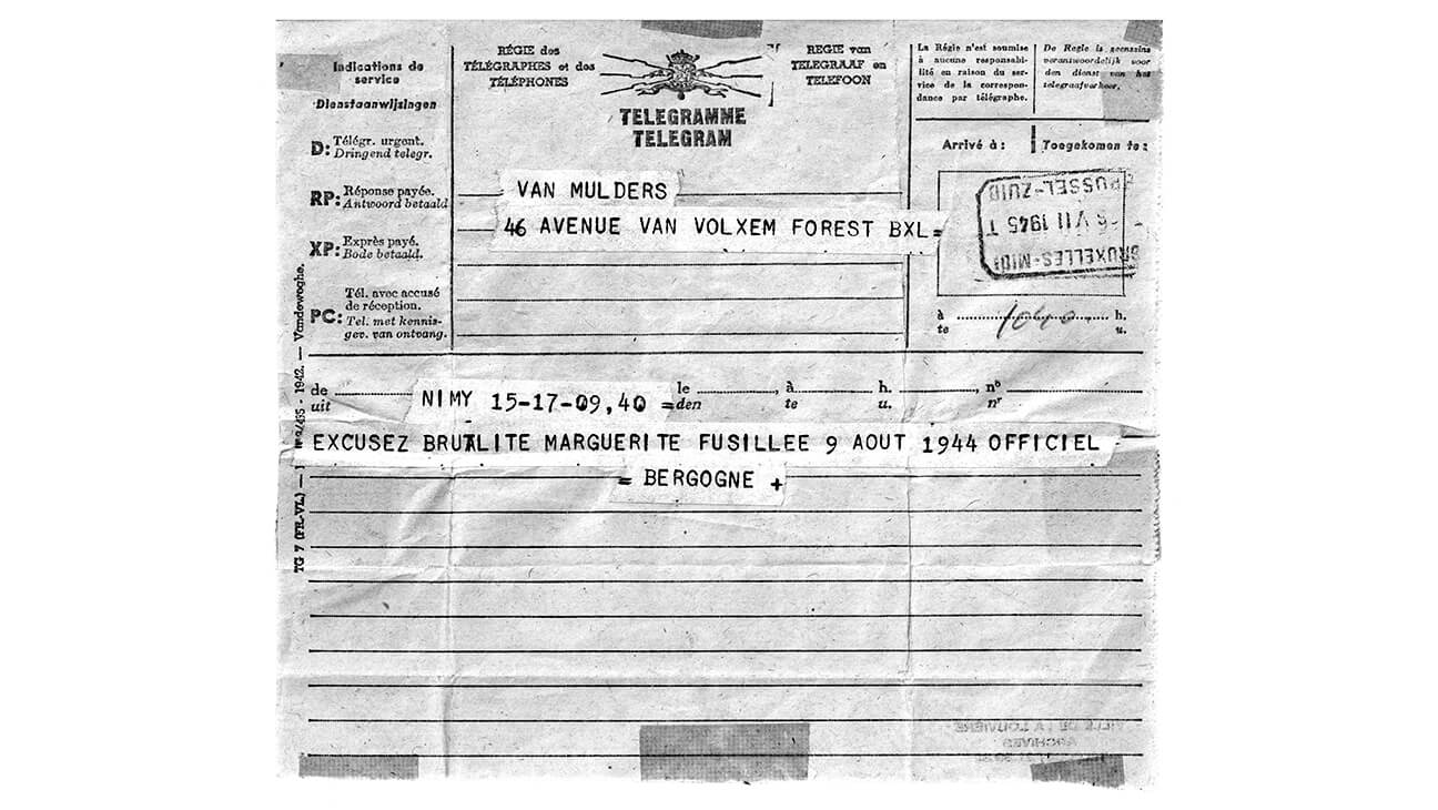 Télégramme annonçant l'exécution de Marguerite Bervoets