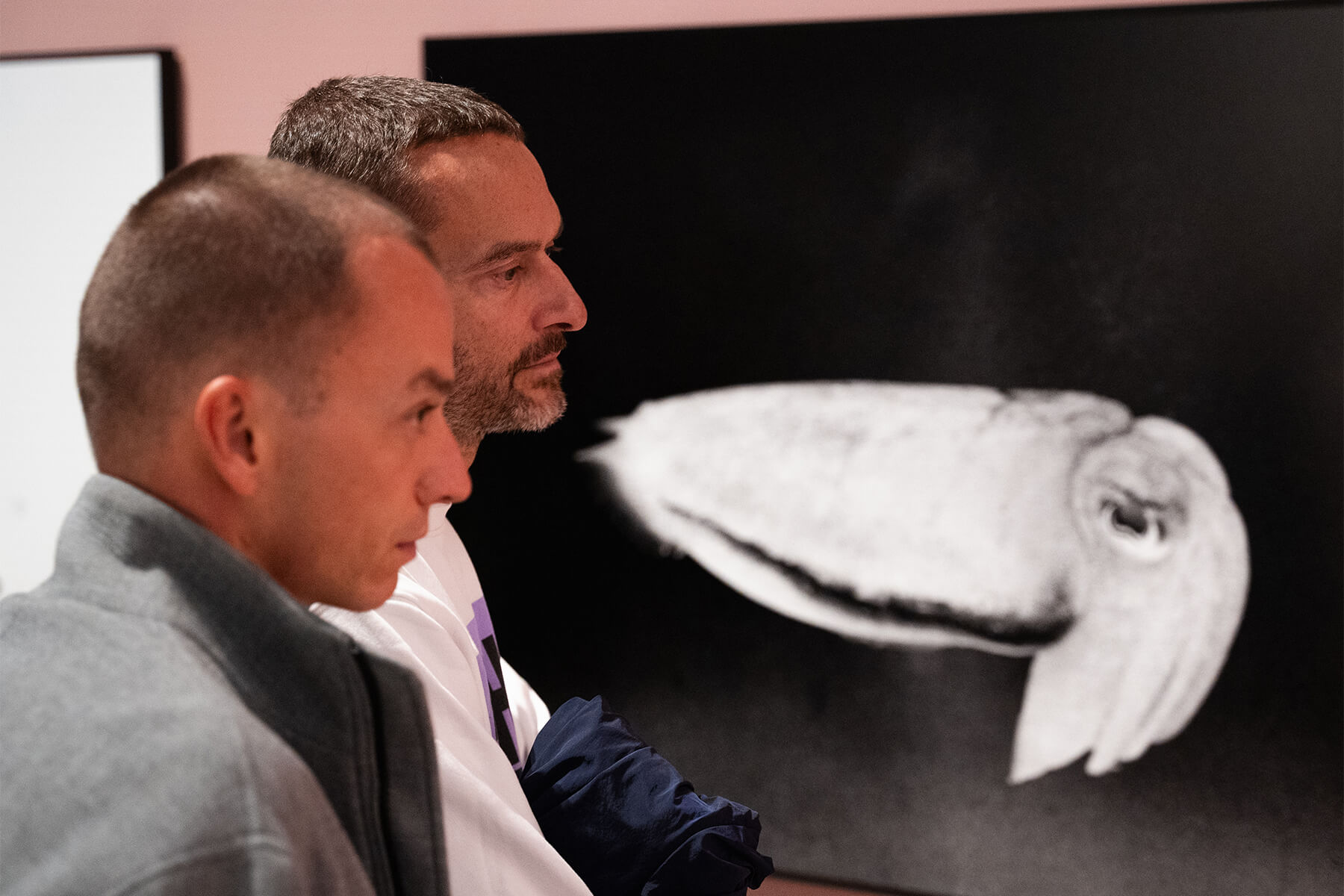 bezoekers bij een kunstwerk op de expo Sea Through Skin