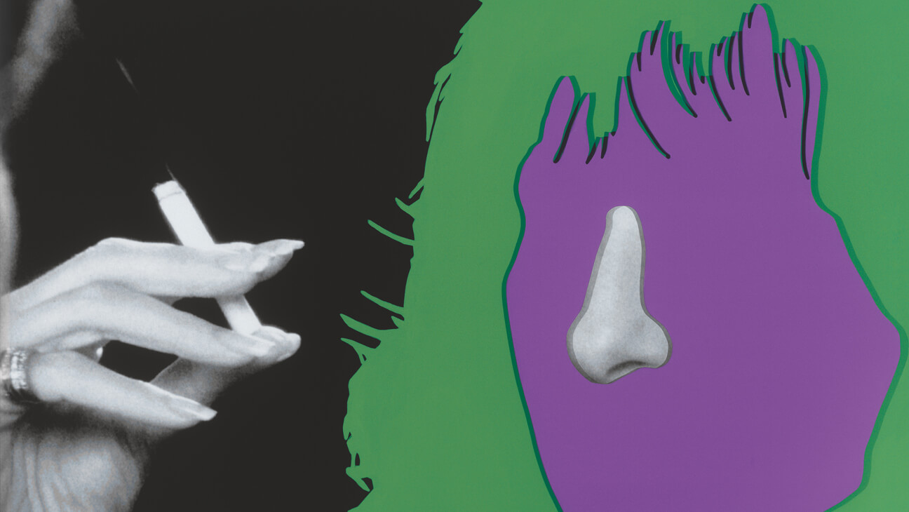 John Baldessari, Noses & Ears, Etc. (Part One): Hand Holding Cigarette and Head (With Nose)