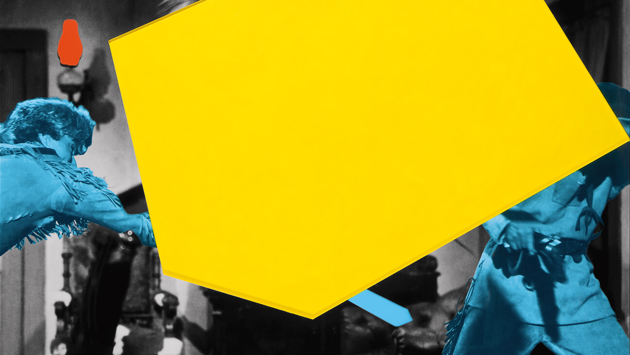 John Baldessari, Blockage (Yellow): With two persons fighting (Blue)