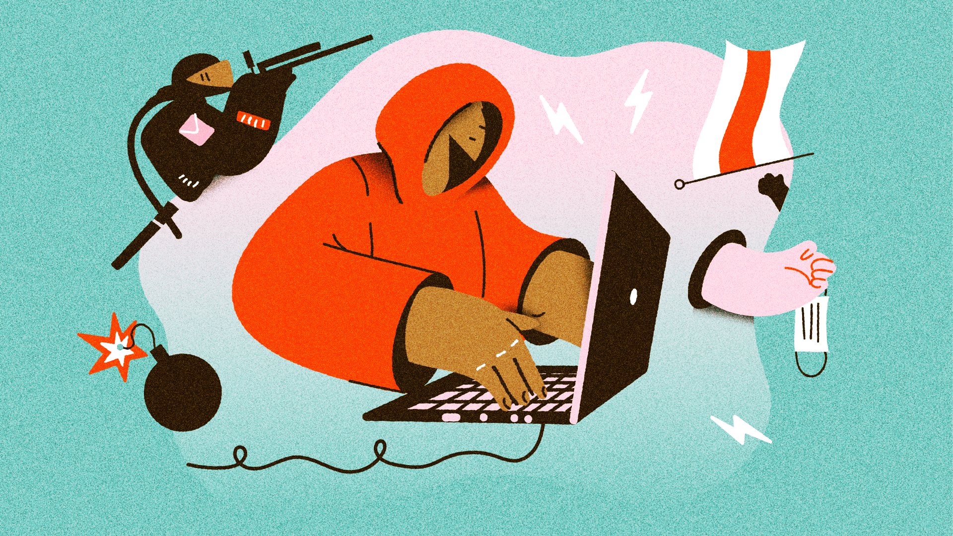 illustratie: jongere kap zit aan laptop