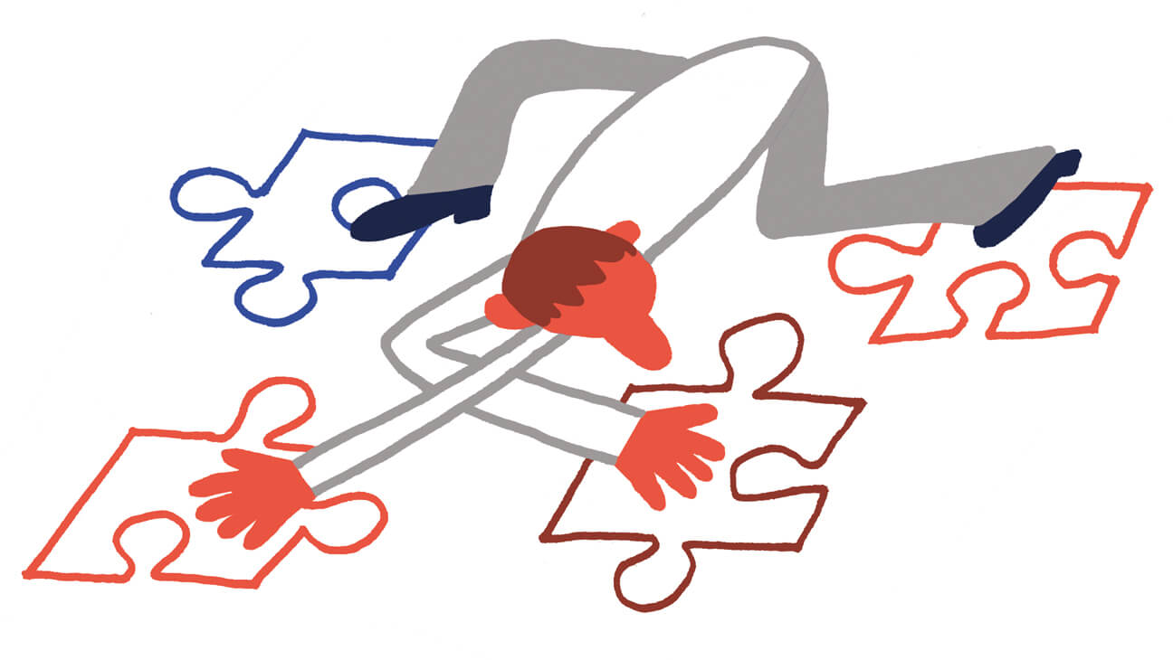 Illustratie van leraar met puzzelstukken